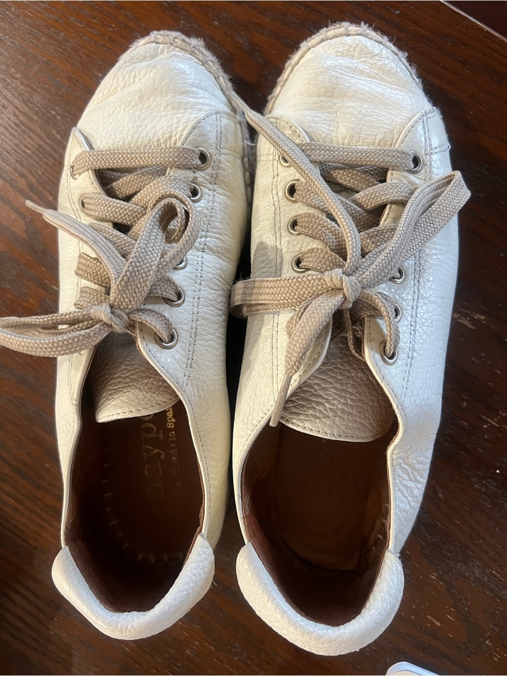 Women’s MAYPOL Casual Leather Lace-Up Sneakers in Off-White